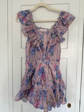 LoveShackFancy Pink Floral Ruffle Mini Dress